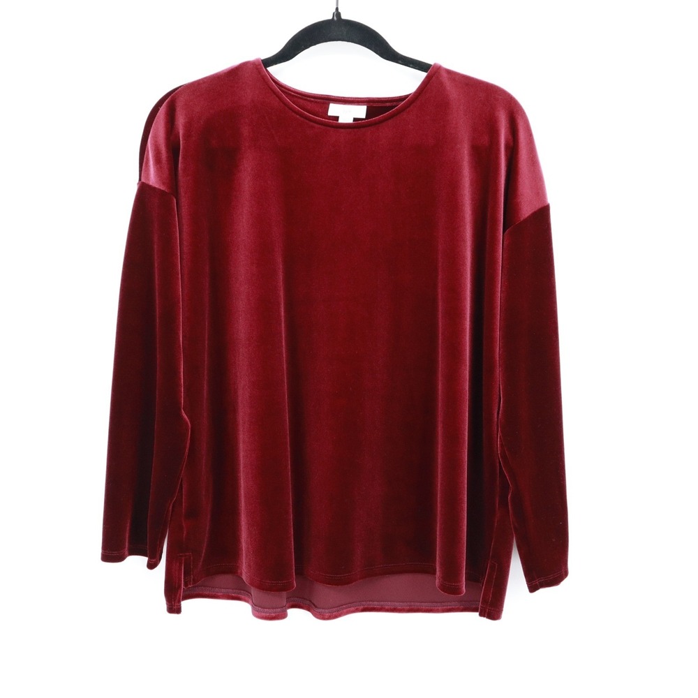 J Jill Velvet Long Sleeve Top Womens M Petite Red Holiday Festive Dark Feminine